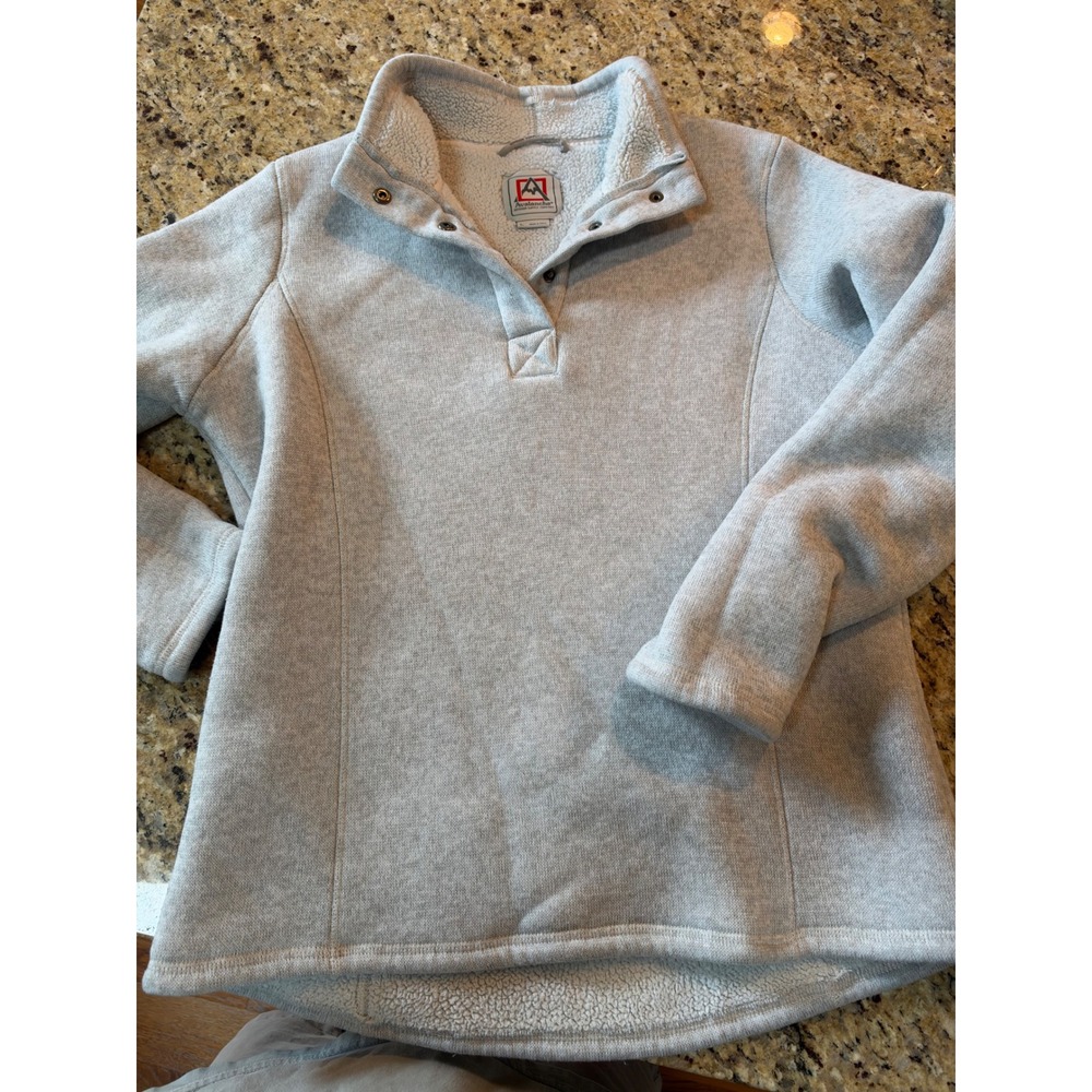 Avalanche Womens Gray Sherpa Lined Sweater Knit Quarter Snap Pullover Large